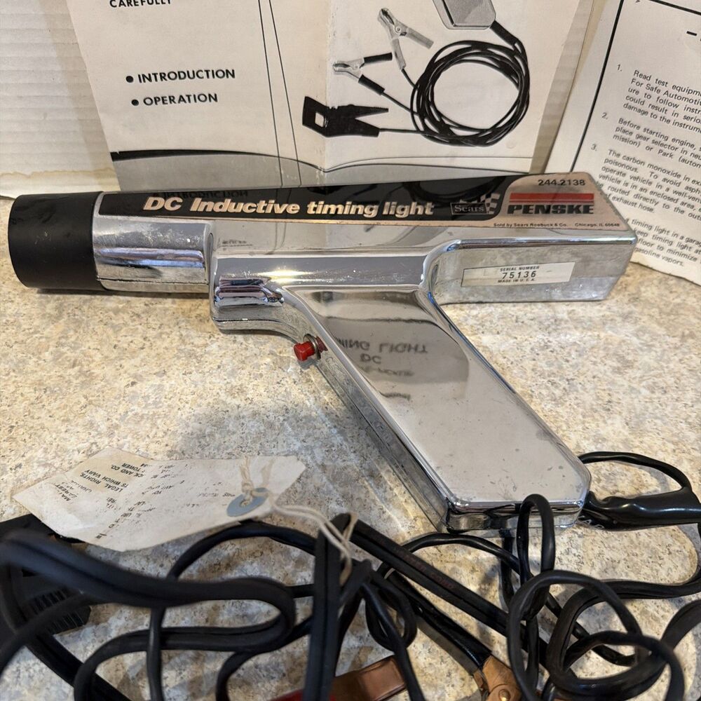 Vintage Sears Penske DC Inductive Timing Light 244.2138 Chrome Case Manual 1980
